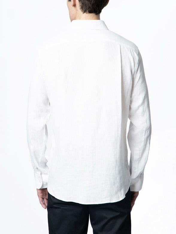 Polo Mens Long Sleeve Plain Linen Blend Shirt In White