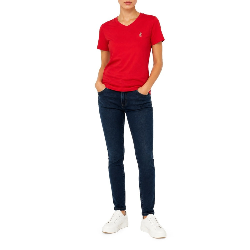 Polo Womens Short Sleeves Kelly V Neck T-Shirt In Red