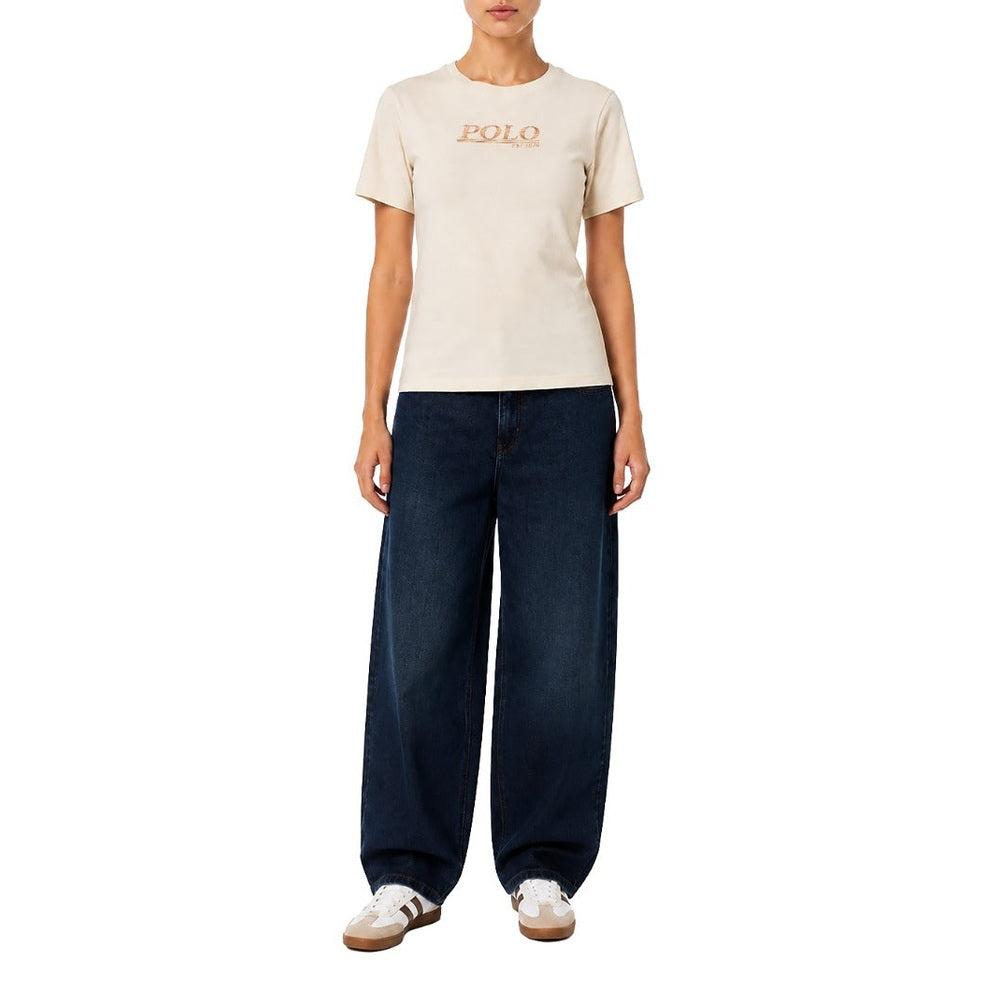 Polo Womens Ava Embroided Short Sleeves T-Shirt In Stone