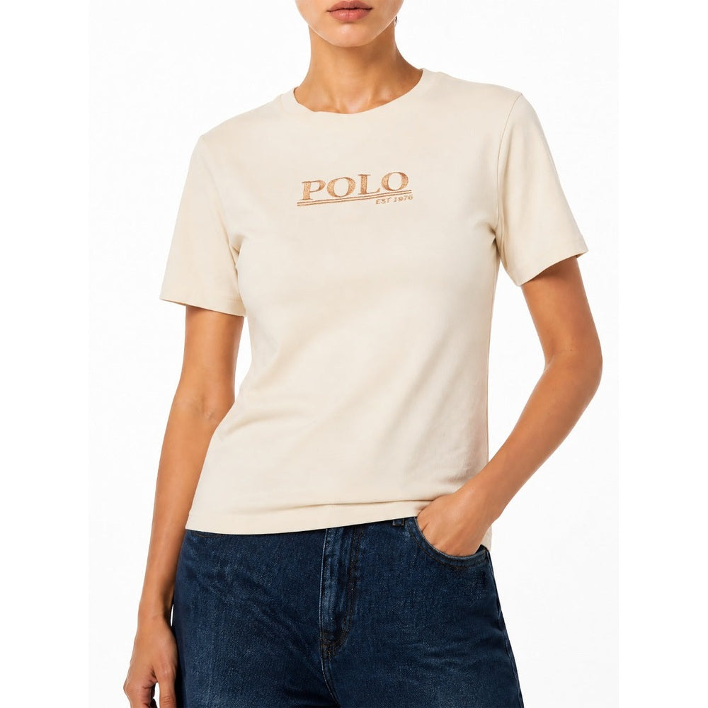 Polo Womens Ava Embroided Short Sleeves T-Shirt In Stone