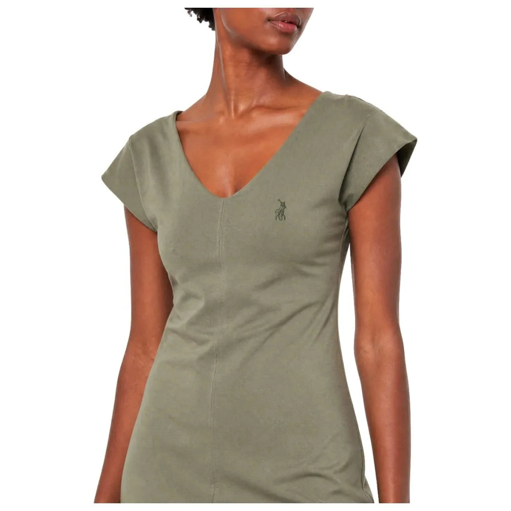 Polo Womens Cap Short Sleeves Casual Dress In Olive