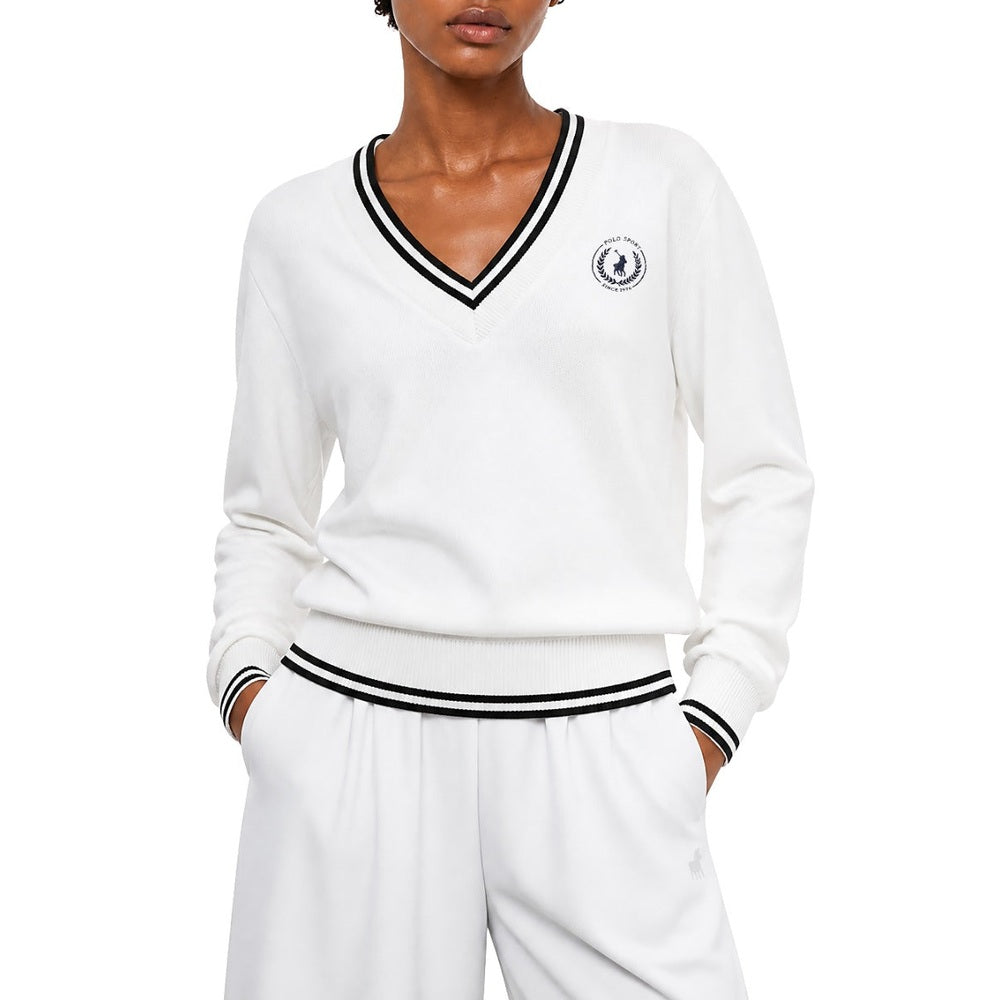 Polo Womens Farah V-Neck Track Top In White