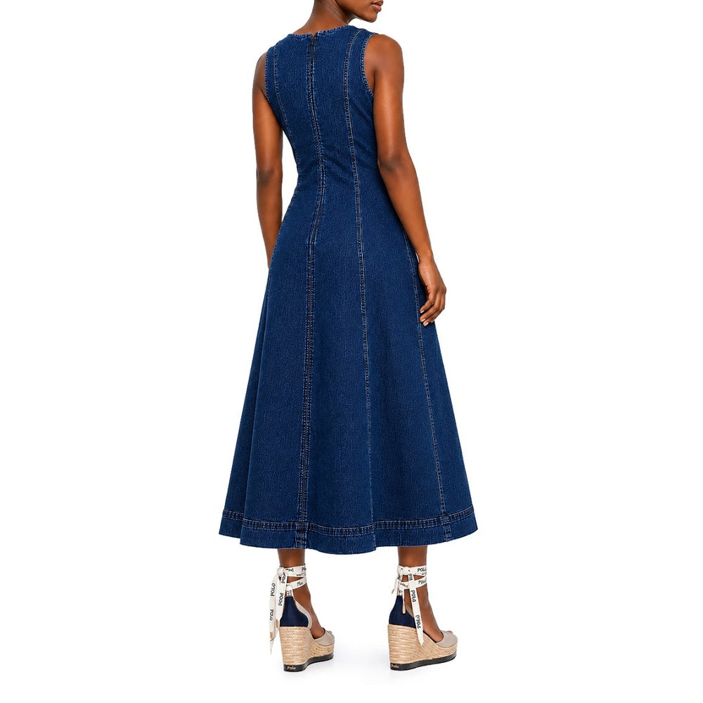 Polo Womens Terry Sleeveless Denim Panel Dress In Dark Wash