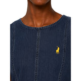 Polo Womens Terry Sleeveless Denim Panel Dress In Dark Wash