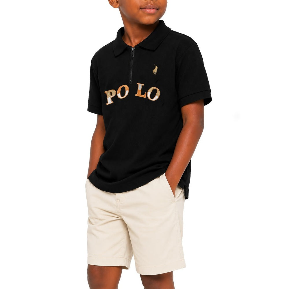 Polo Boys Andrew Zip Short Sleeve Golfer In Black