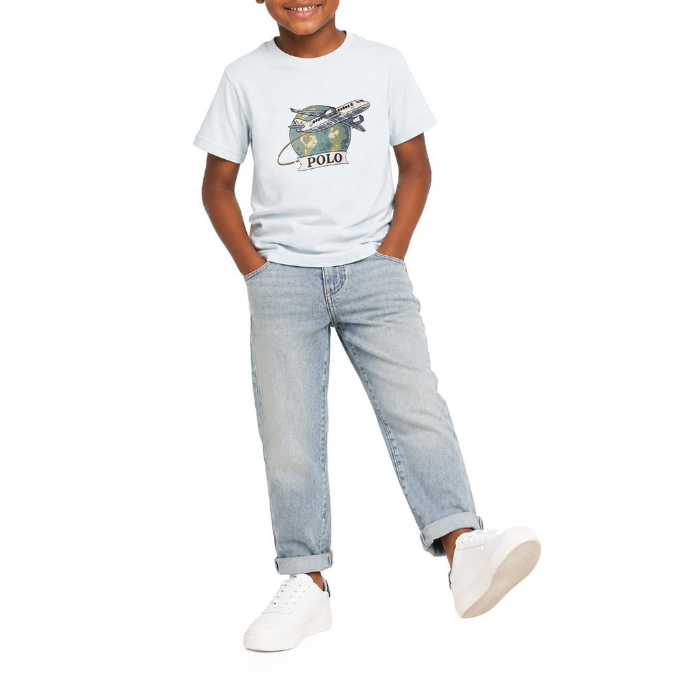 Polo Boys Brett Travel Printed Short Sleeves T-Shirt In Ice Blue