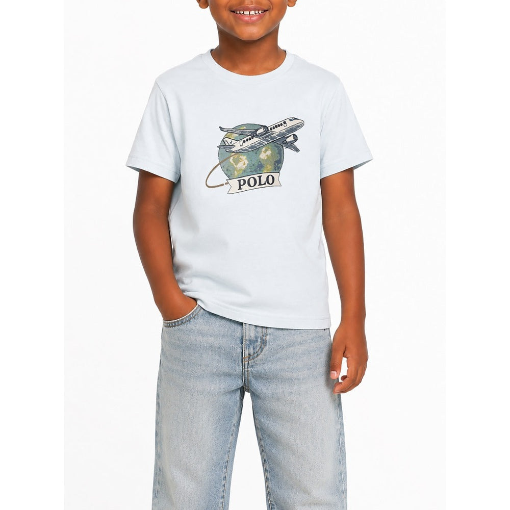 Polo Boys Brett Travel Printed Short Sleeves T-Shirt In Ice Blue