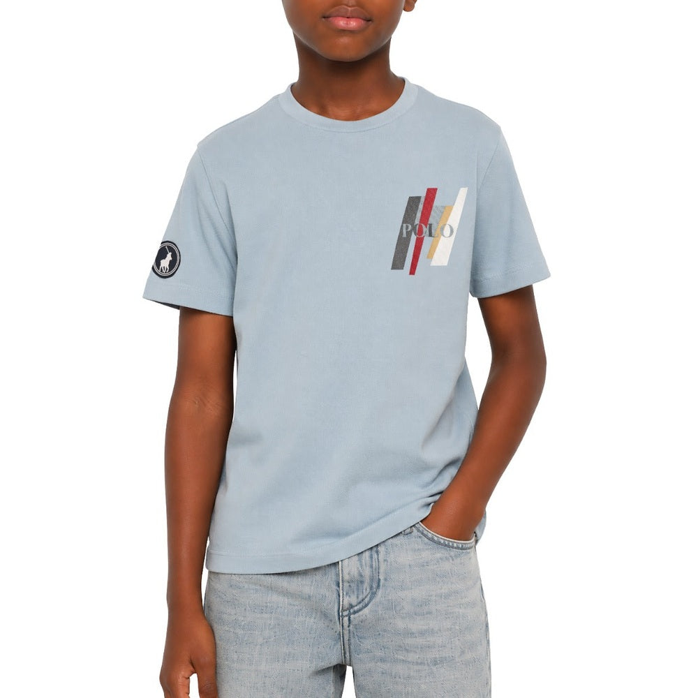 Polo Boys Ivan Printed Short Sleeves T-Shirt In Dusty Blue