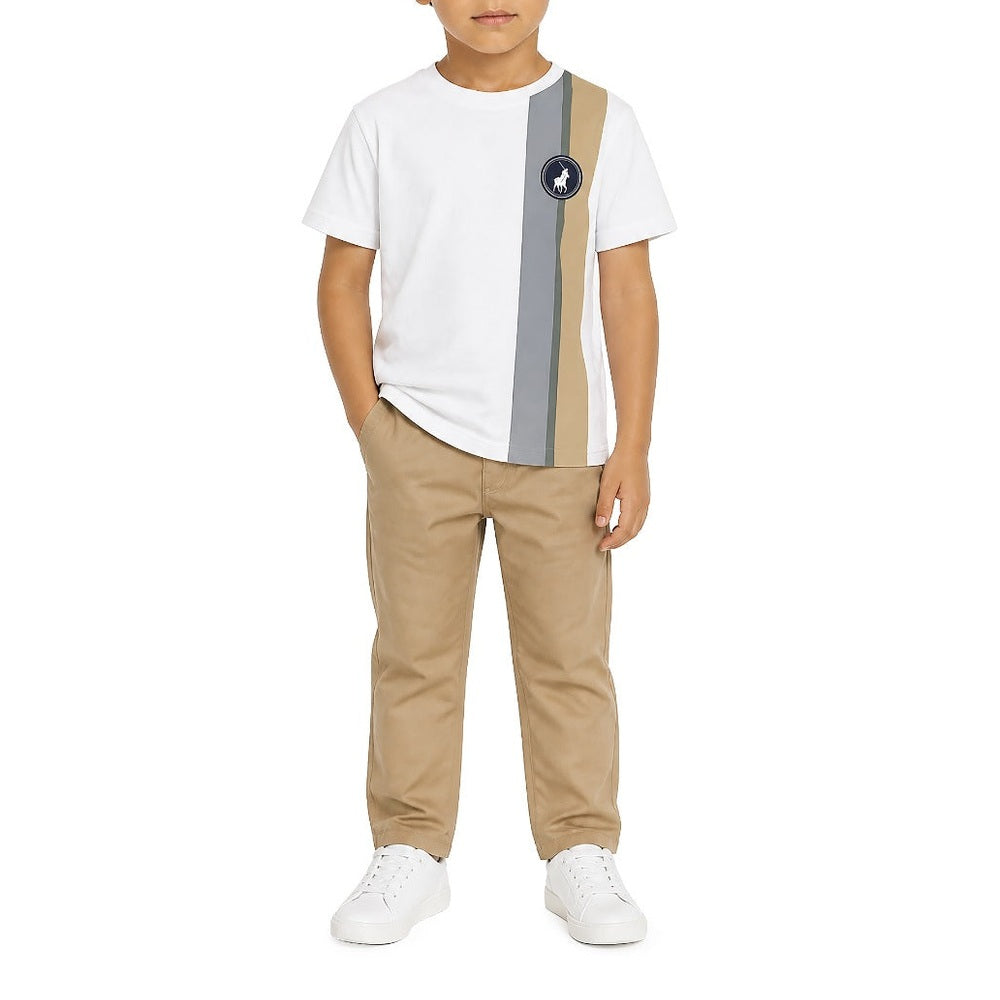 Polo Boys Mandla Printed Side Stripe Short Sleeves T-Shirt In White Multi