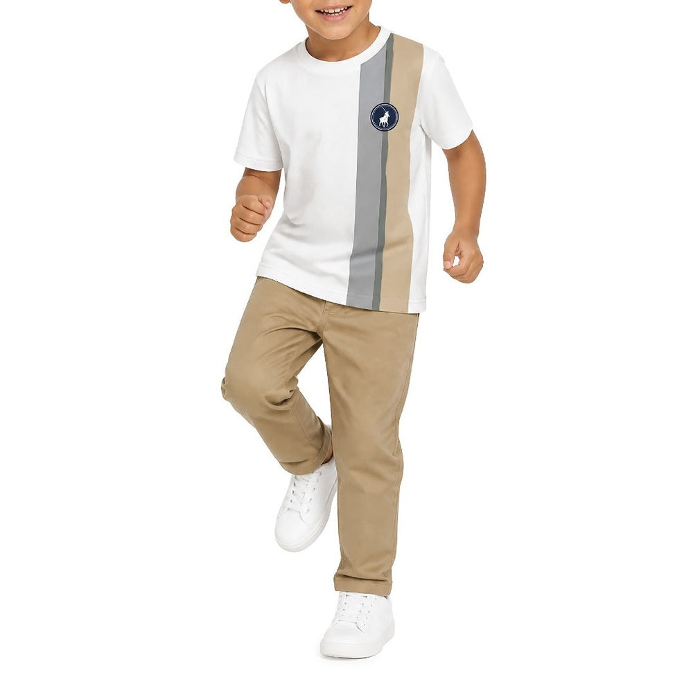 Polo Boys Mandla Printed Side Stripe Short Sleeves T-Shirt In White Multi