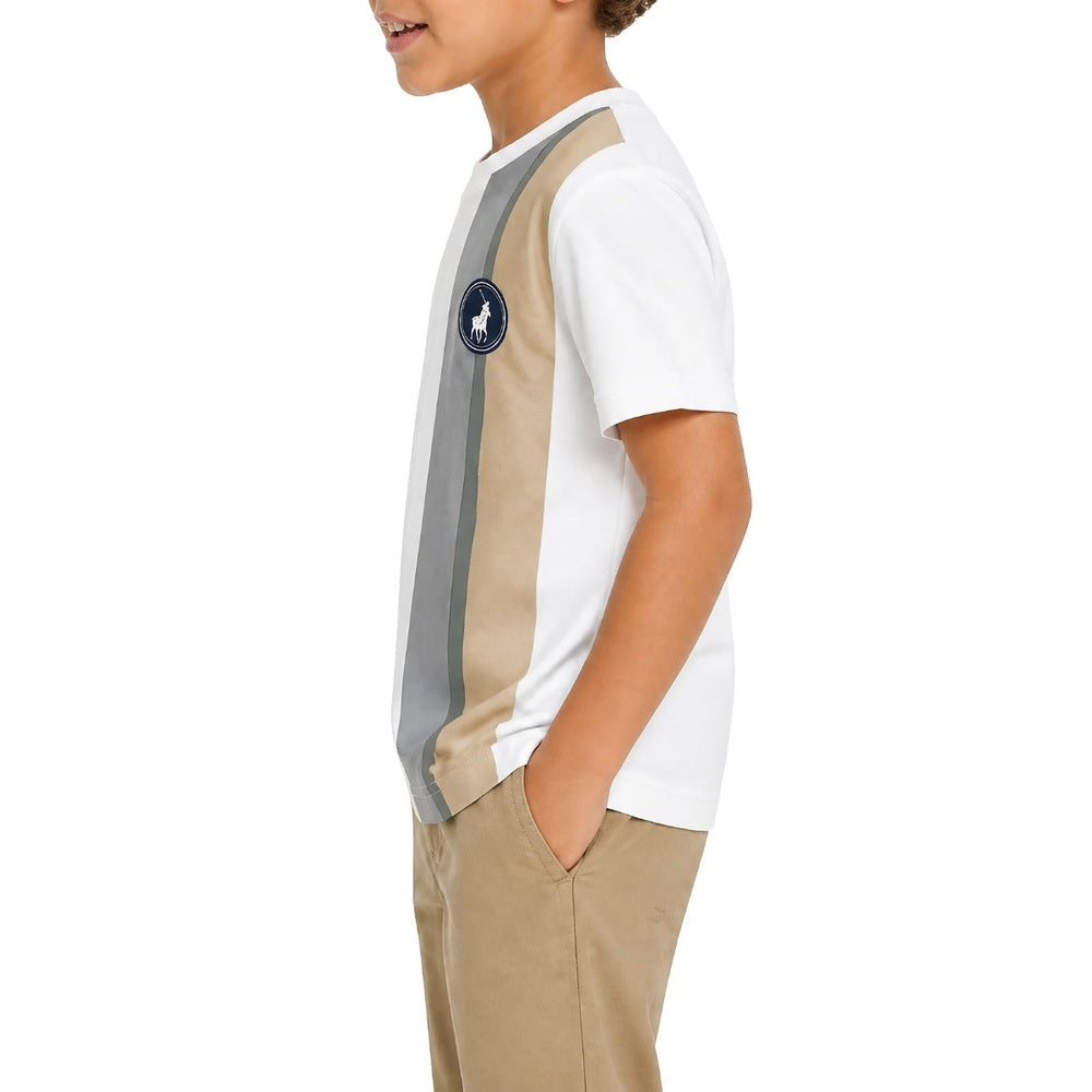 Polo Boys Mandla Printed Side Stripe Short Sleeves T-Shirt In White Multi