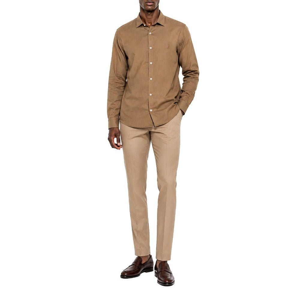 Polo Mens Long Sleeves Plain Linen Shirt In Brown