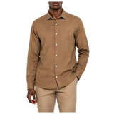 Polo Mens Long Sleeves Plain Linen Shirt In Brown