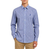 Polo Mens Long Sleeve Micro Print Shirt In Blue