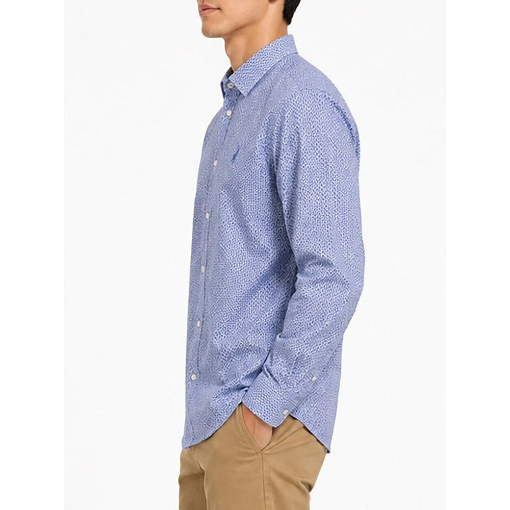 Polo Mens Long Sleeve Micro Print Shirt In Blue