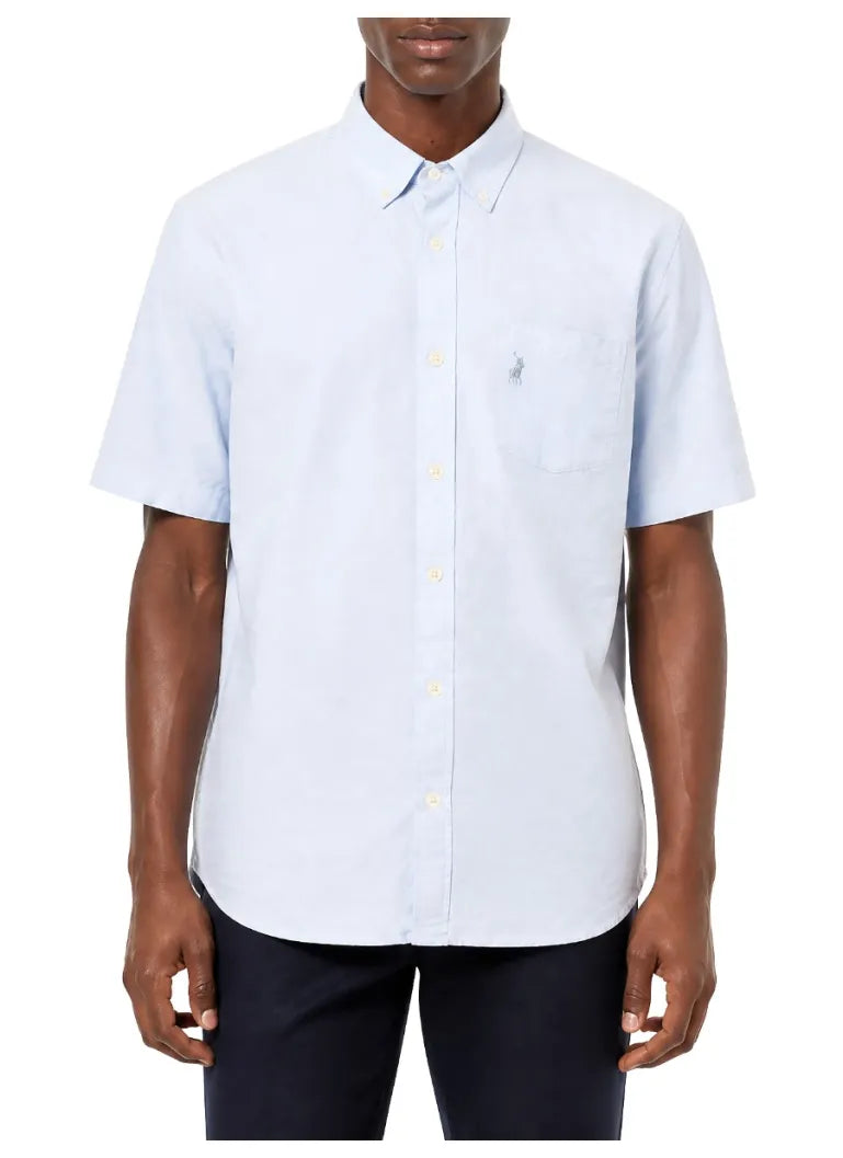 Polo Mens Classic Plain Oxford Short Sleeves Shirt In Light Blue