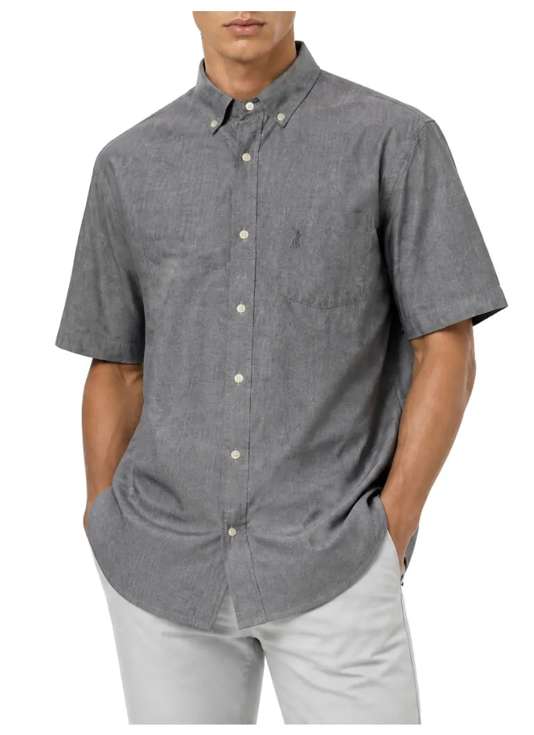 Polo Mens Short Sleeves Classic Plain Oxford Shirt In Charcaol