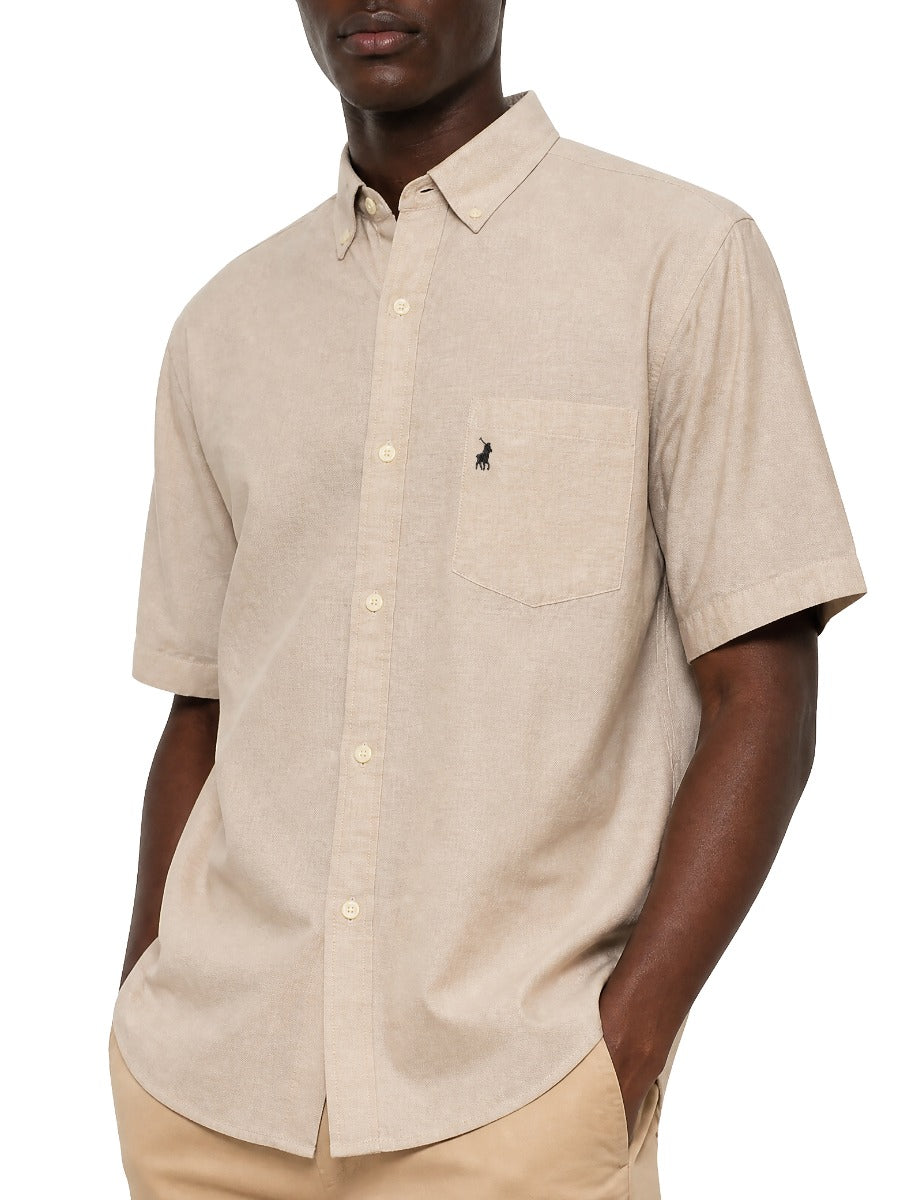 Polo Mens Classic Plain Oxford Short Sleeves Shirt In Stone