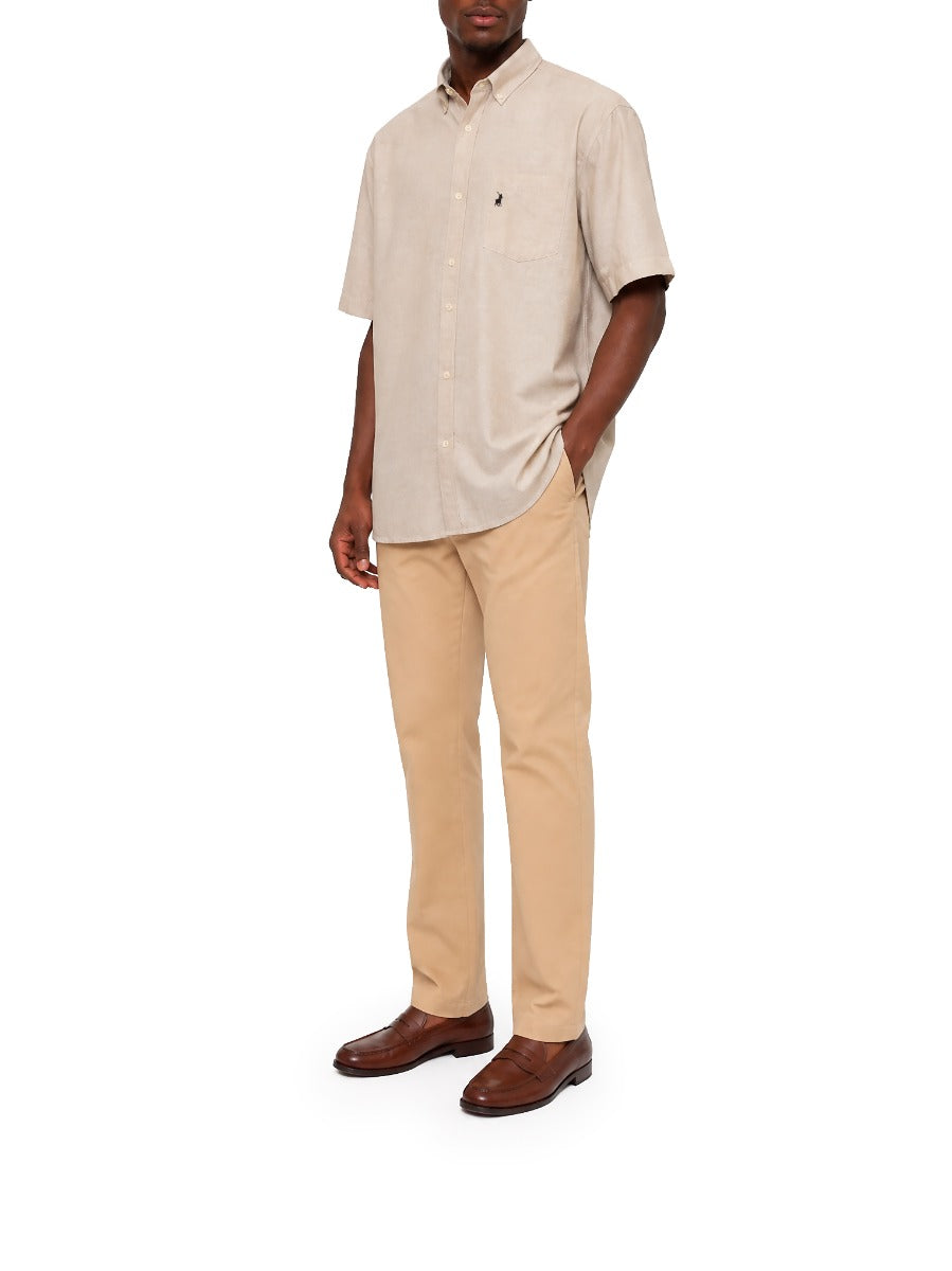 Polo Mens Classic Plain Oxford Short Sleeves Shirt In Stone
