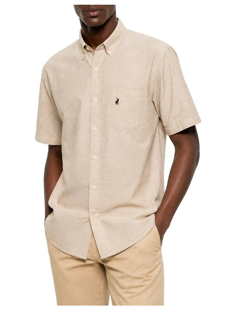 Polo Mens Classic Plain Oxford Short Sleeves Shirt In Stone