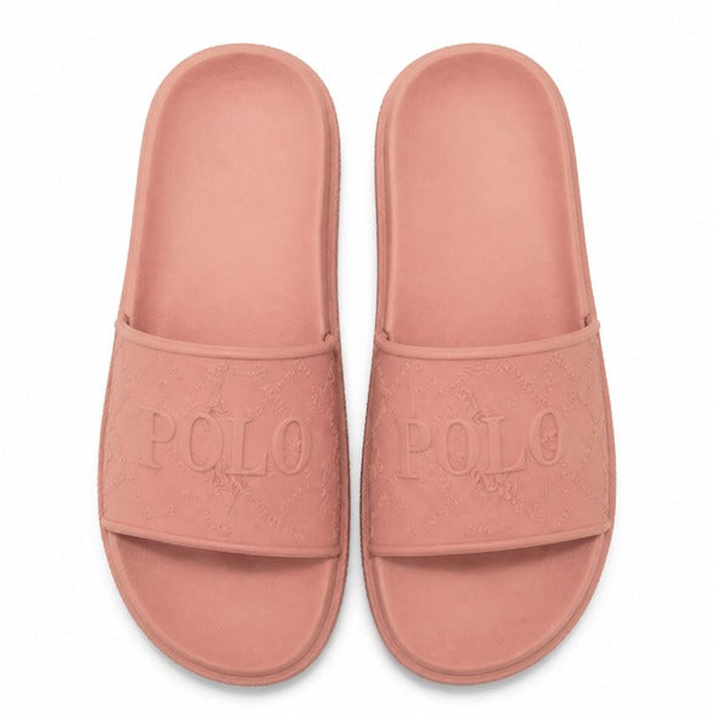 Polo Girls Monogram Moulded Pool Slides In Pink
