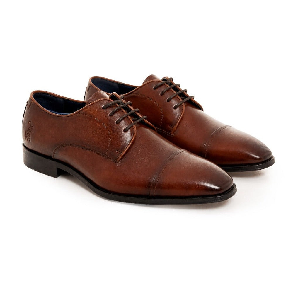 Polo Mens Gibson Leather Formal Toe Cap Lace Up Shoes In Tan
