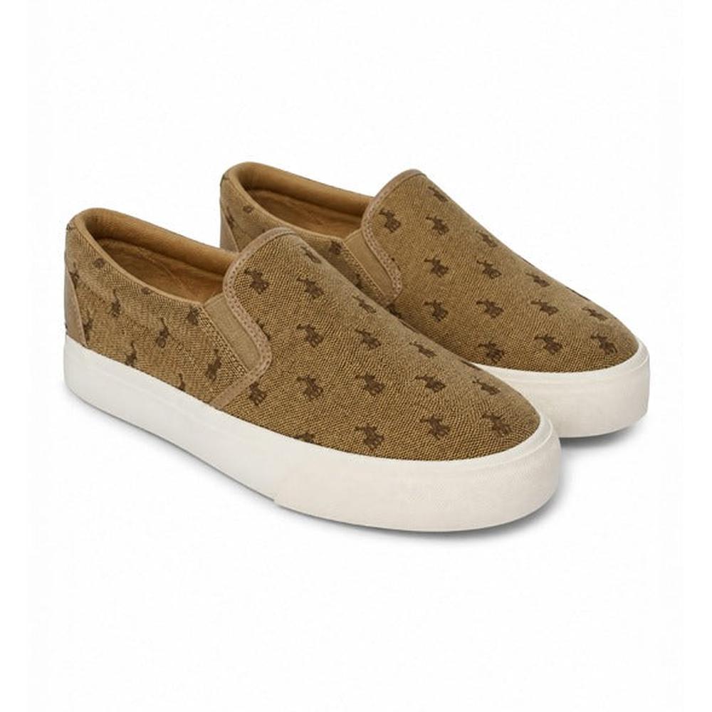 Polo Mens Jacquard Monogram Slip-On Shoes In Stone