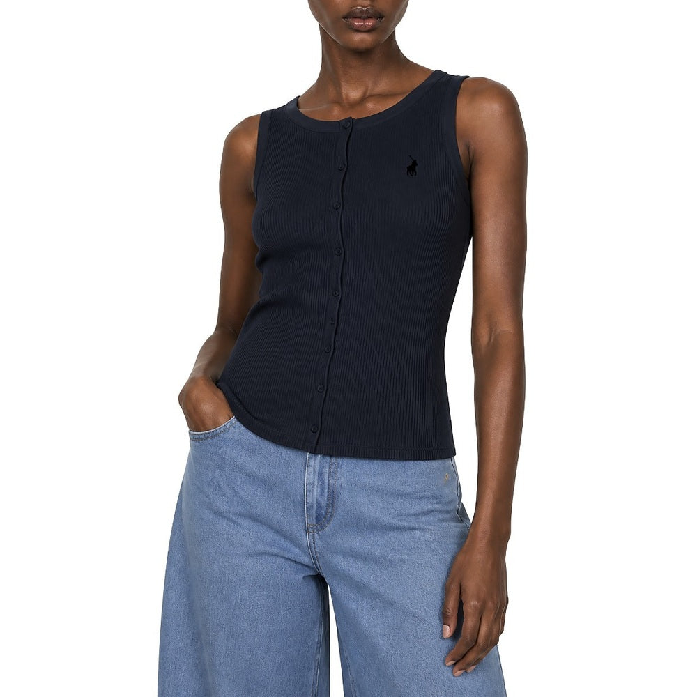 Polo Womens Hazel Slevevless Button Tank Top In Navy