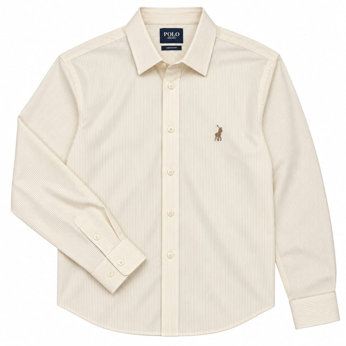 Polo Mens Long Sleeve Yarndye Stripe Shirt In Stone