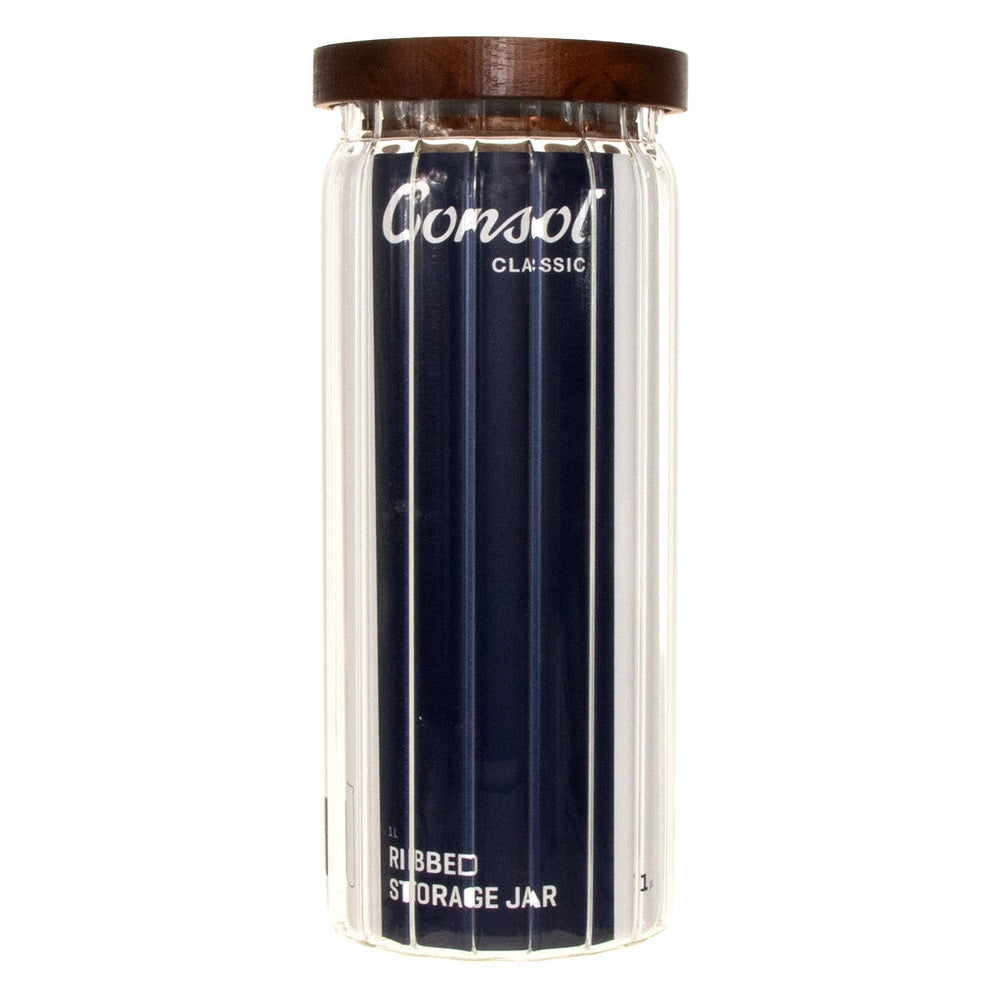 Consol Round Ribbed Canister With Acacia Lid