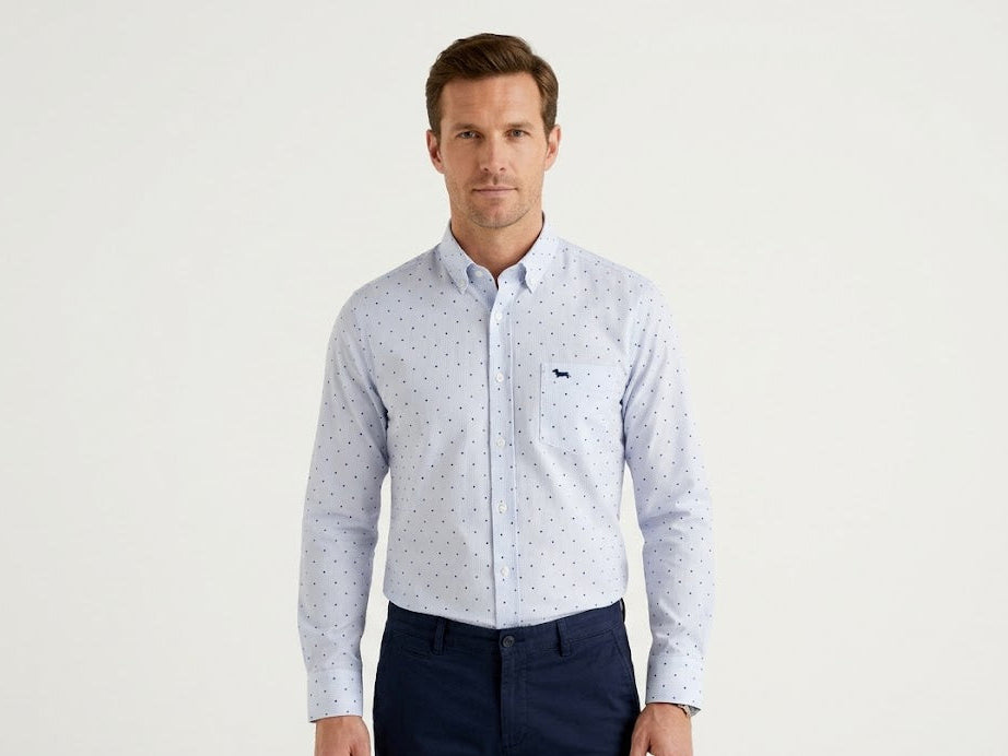 Harmont & Blaire Single Fabric Stripped Shirt In Blue
