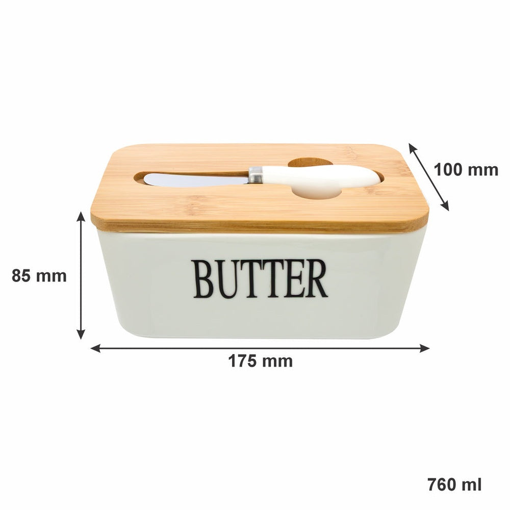 Regent Ceramic Butter Dish With Bamboo Lid In White