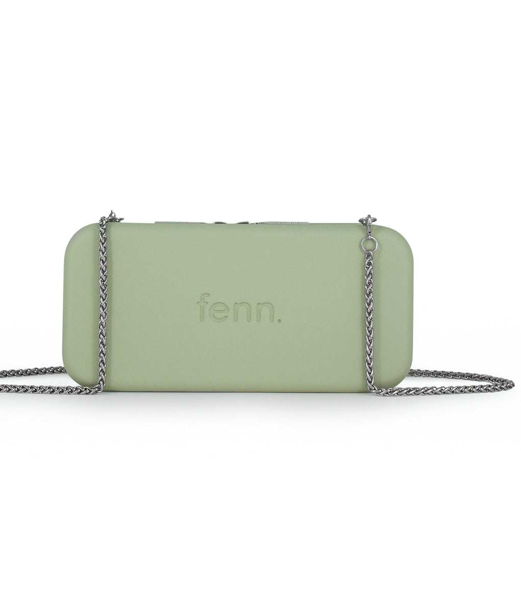 Fenn Silver Zip Chain Purse In Pastel Green