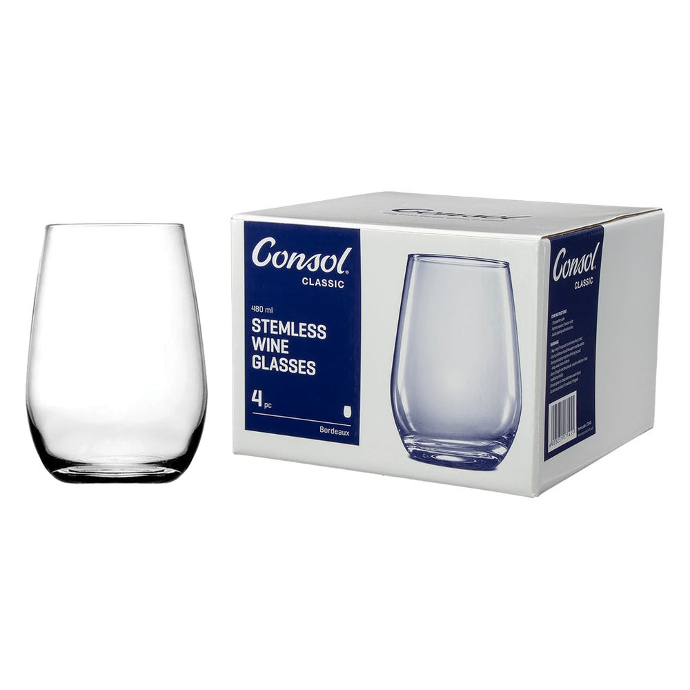 Consol Bordeaux Stemless Set Of 4 Wine Glasses