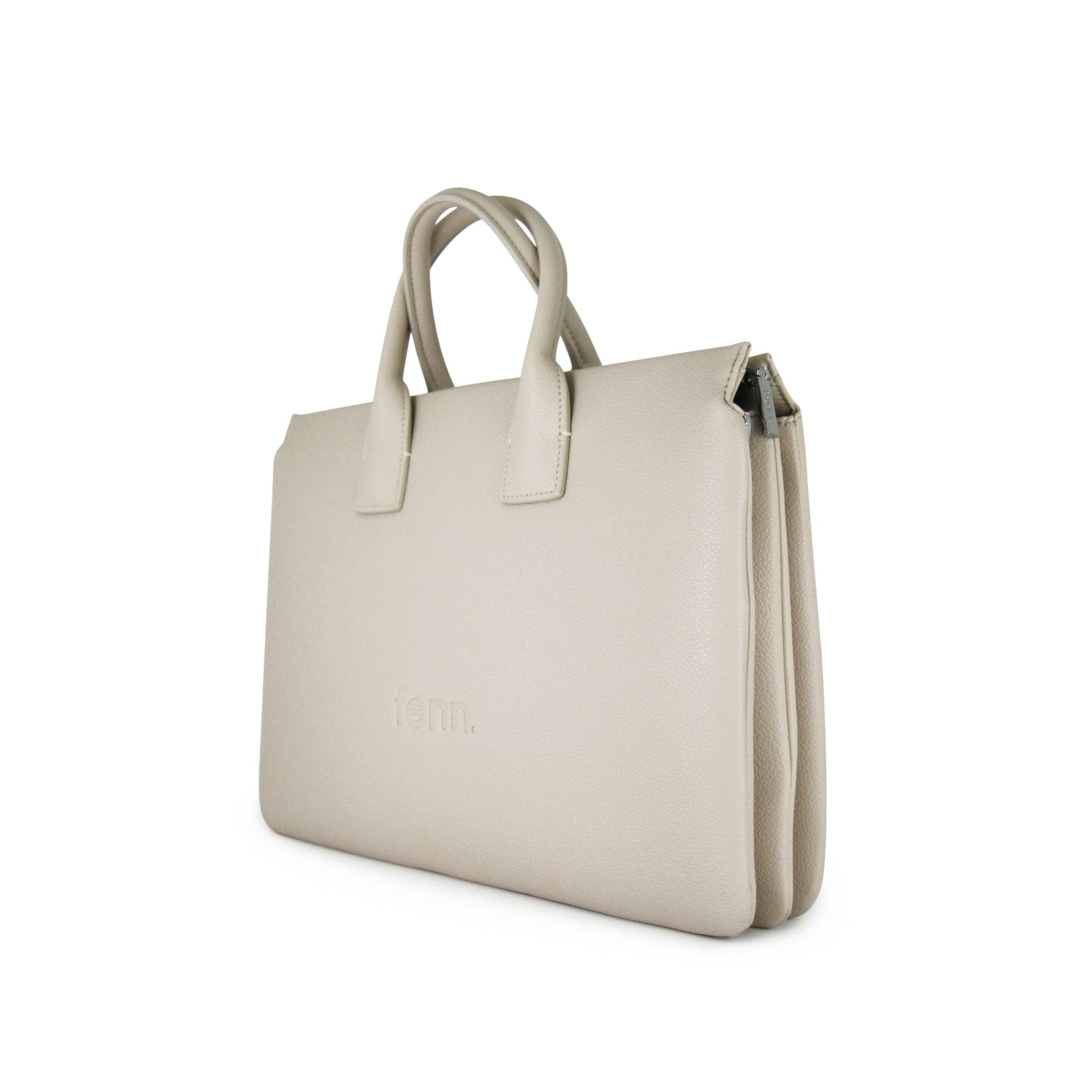 Fenn Silver Zip Laptop Bag In Oatmeal
