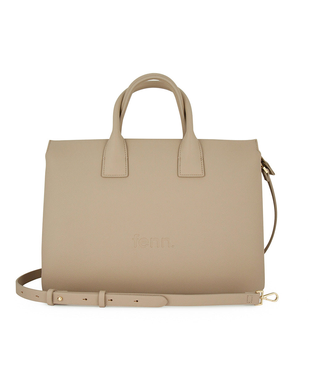 Fenn Gold Zip Laptop Bag In Sand
