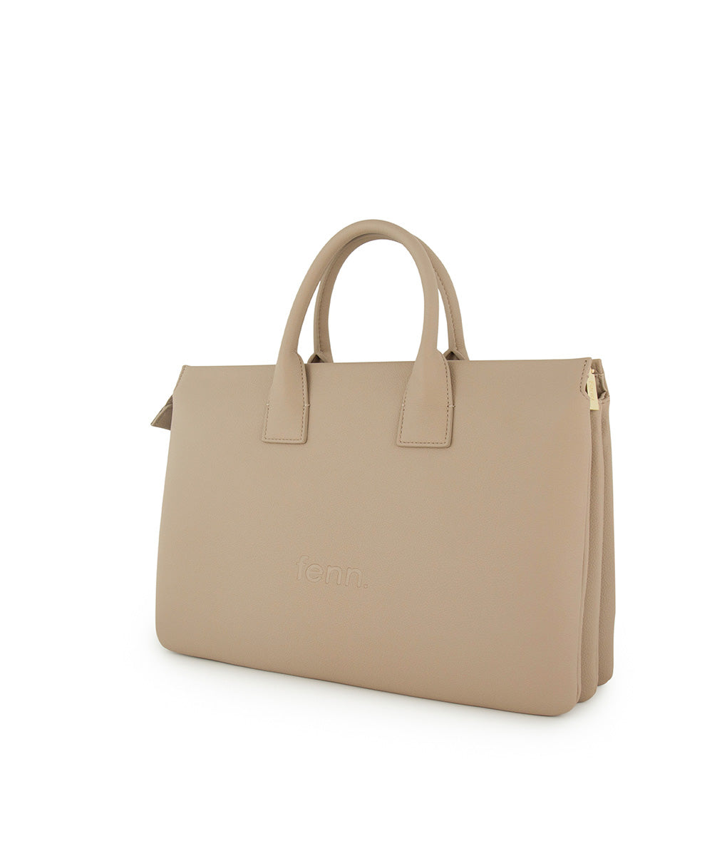 Fenn Gold Zip Laptop Bag In Sand