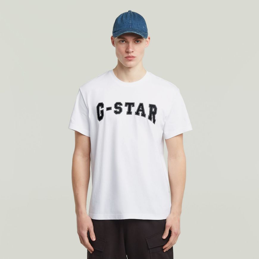 G-Star Men's White Felt Logo T-Shirt