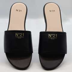 Nº21 Logo-Embossed Leather Slides 23Ecpnv15010 Black