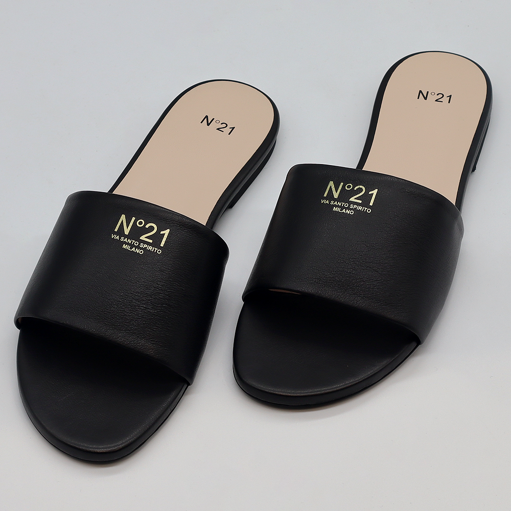 Nº21 Logo-Embossed Leather Slides 23Ecpnv15010 Black