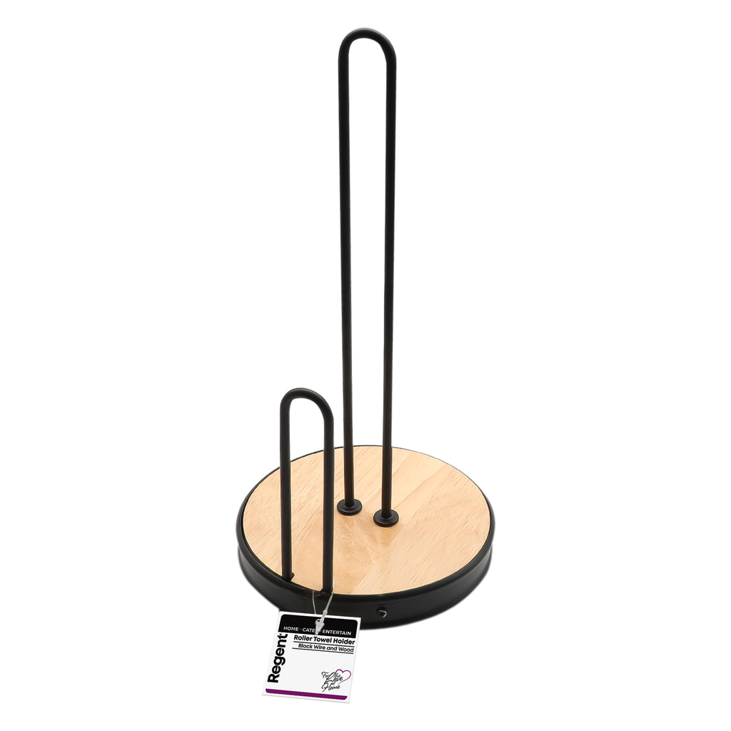 Regent Roller Towl Wooden Holder with Black Wire