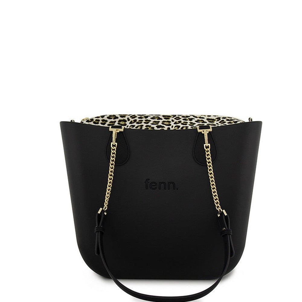 Fenn Inner Pattern Gold Chain Tote Bag In Black & Gold