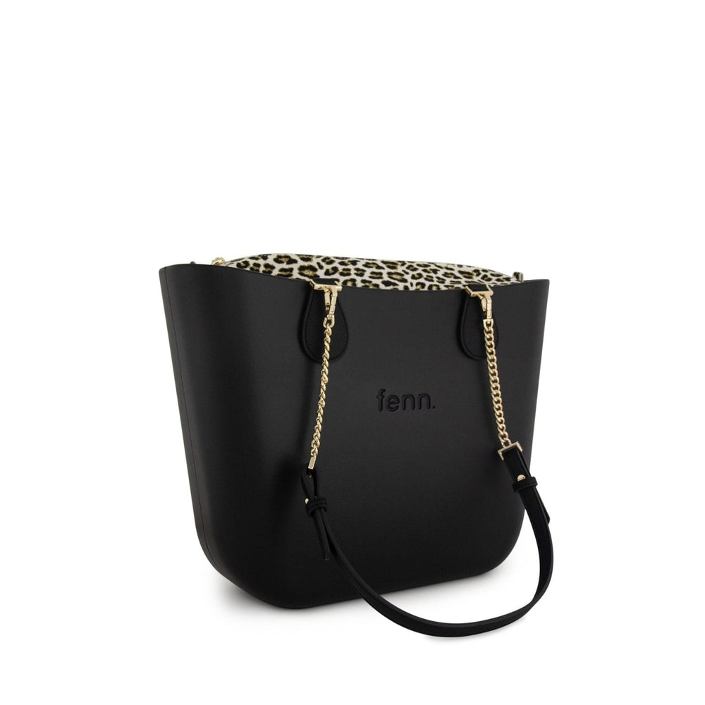 Fenn Inner Pattern Gold Chain Tote Bag In Black & Gold
