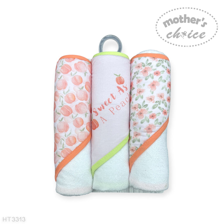 Mother's Choice Unisex Kids 3Pc Hooded Towels And 3Pc Facecloths In White/Peach