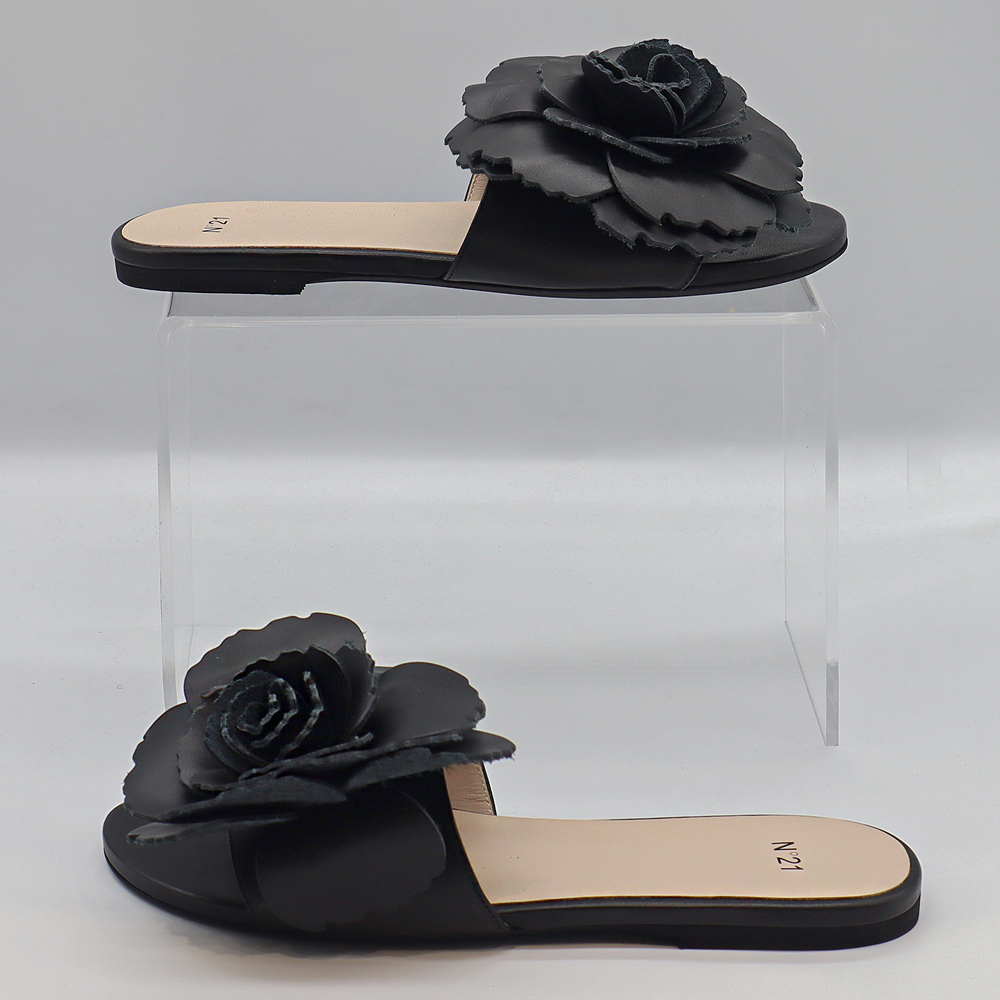 Nº21 Floral-Appliqué Flat Sandals 23Ecpxnv15063 Black