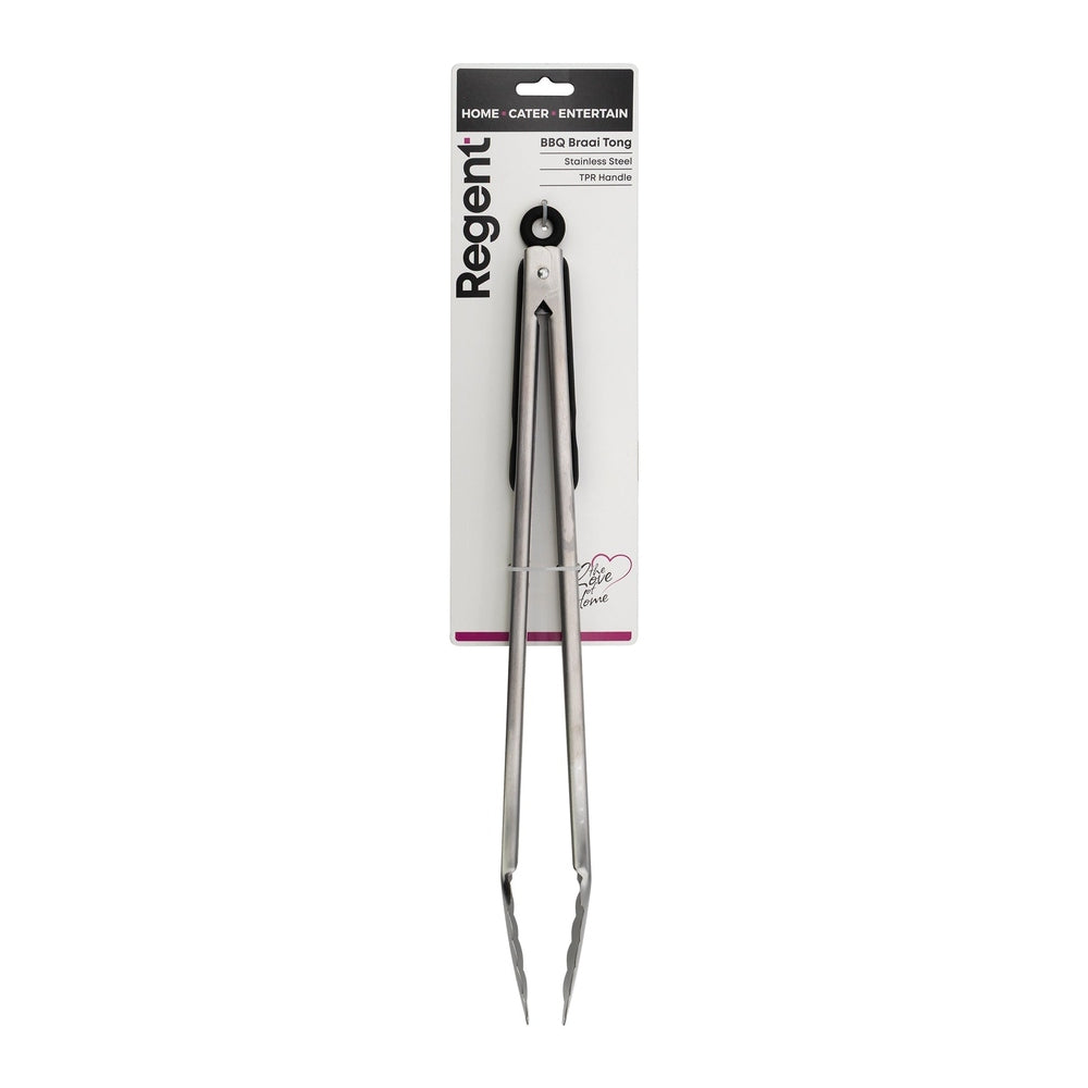 Regent Braai Tong Stainless Steel With TPR Handle In Black/Silver