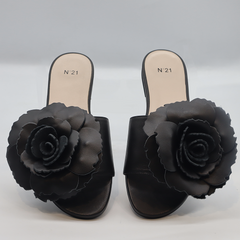 Nº21 Floral-Appliqué Flat Sandals 23Ecpxnv15063 Black