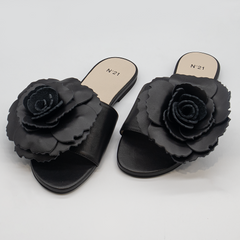 Nº21 Floral-Appliqué Flat Sandals 23Ecpxnv15063 Black