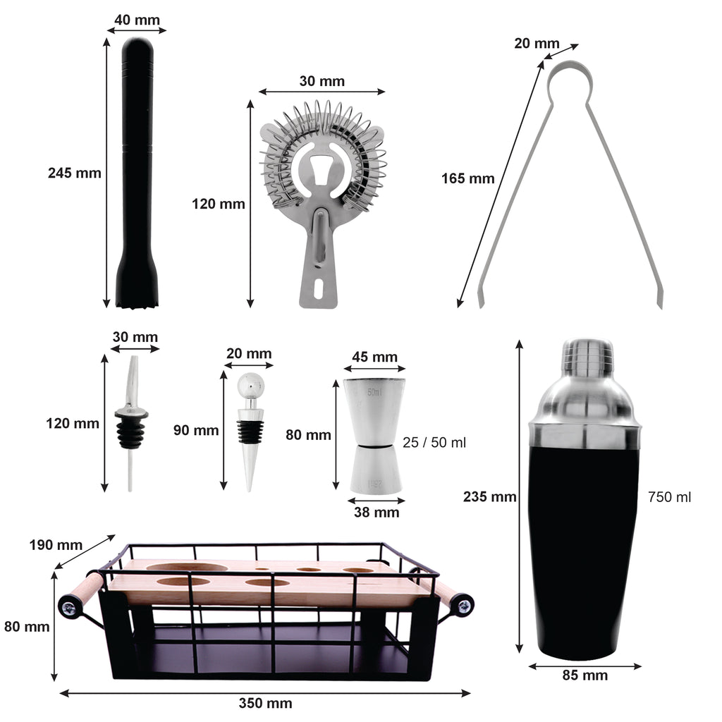 Bar Butler 8 Piece Cockatail Bar Set In Black
