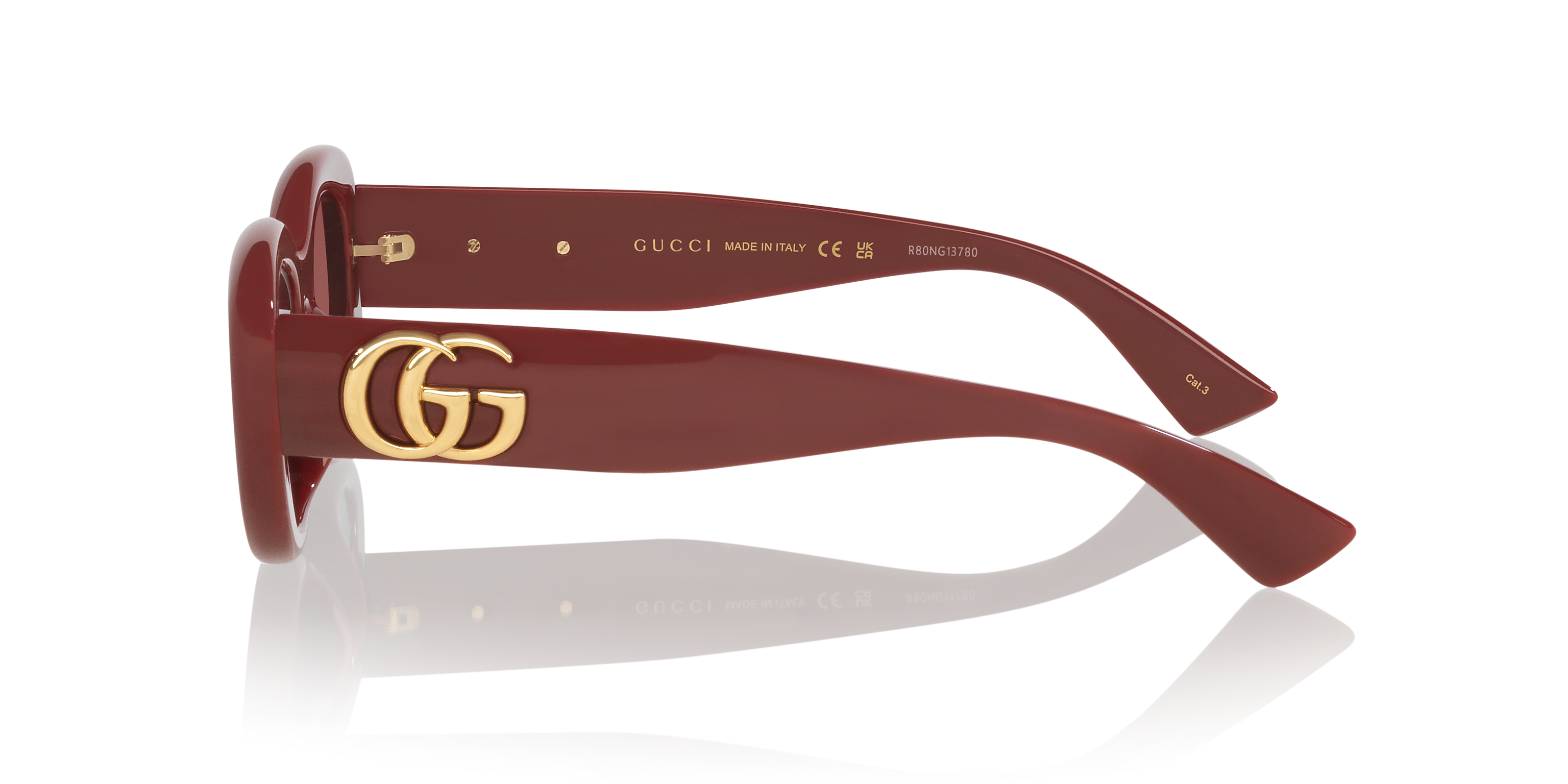 Gucci Oval Sunglasses In Burgundy
